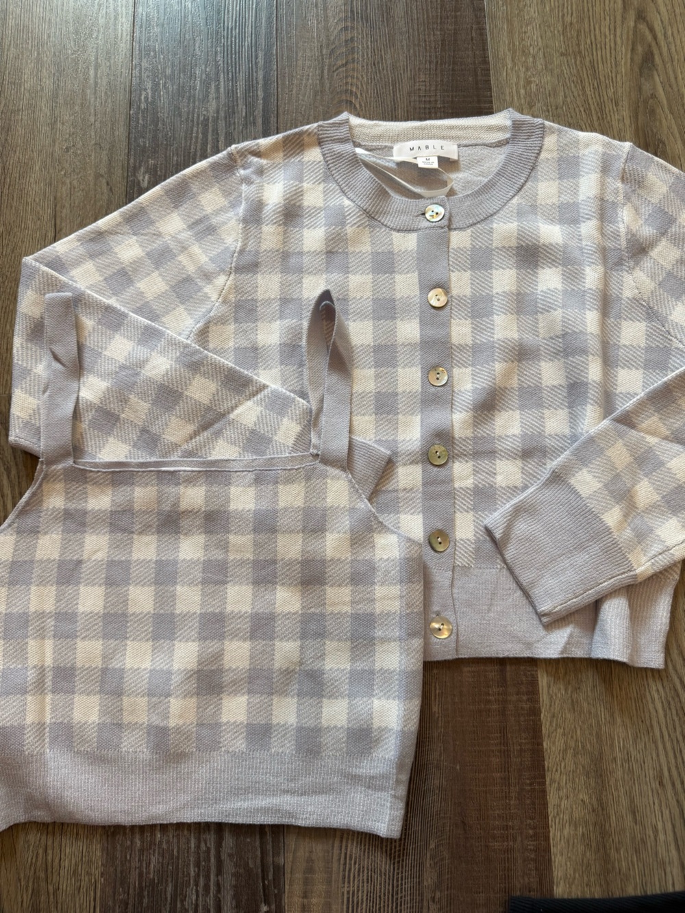 NWOT Mable Lavender Gingham Knit Cardigan Sweater - Picture 5 of 6